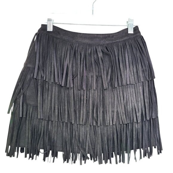 Kittenish Black Suede Fringe Mini Skirt - Picture 7 of 11